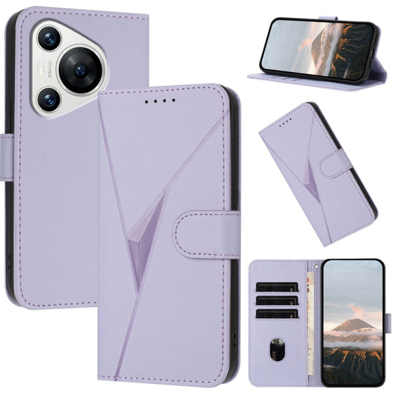 For Huawei Pura 70 Triangle Pattern Buckle Clasp Leather Phone Case(Light Purple)