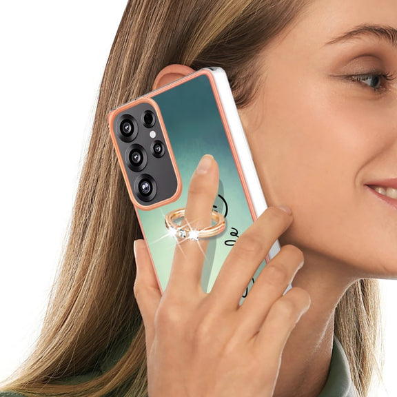 For Samsung Galaxy S25 Ultra 5G Electroplating Dual-side IMD Phone Case with Ring Holder(Smile)
