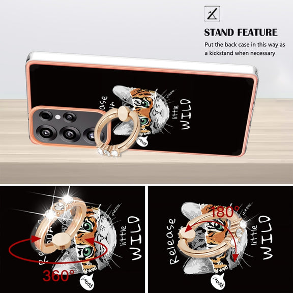 For Samsung Galaxy S25 Ultra 5G Electroplating Dual-side IMD Phone Case with Ring Holder(Natural Growth)