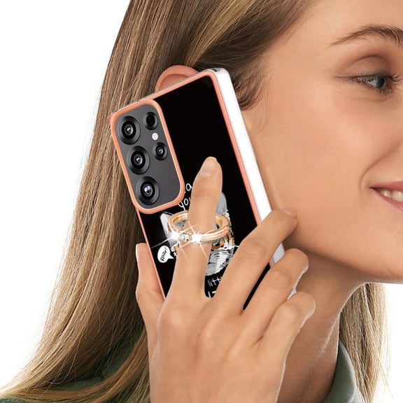 For Samsung Galaxy S25 Ultra 5G Electroplating Dual-side IMD Phone Case with Ring Holder(Natural Growth)