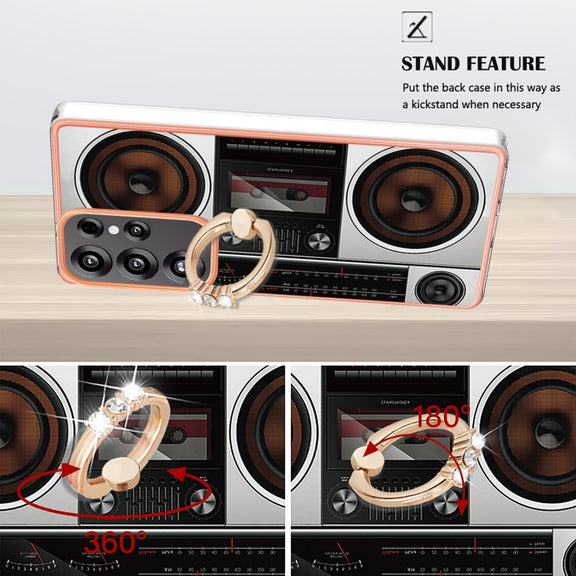 For Samsung Galaxy S25 Ultra 5G Electroplating Dual-side IMD Phone Case with Ring Holder(Retro Radio)