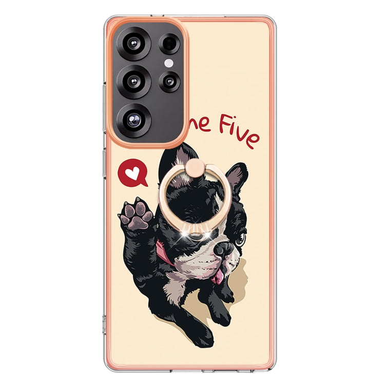 For Samsung Galaxy S25 Ultra 5G Electroplating Dual-side IMD Phone Case with Ring Holder(Lucky Dog)