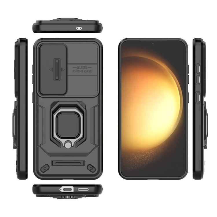 For Samsung Galaxy S25 5G Sliding Camshield TPU + PC Shockproof Phone Case with Holder(Black)