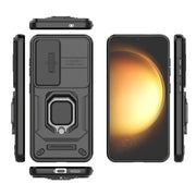 For Samsung Galaxy S25 5G Sliding Camshield TPU + PC Shockproof Phone Case with Holder(Black)