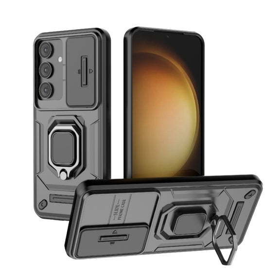For Samsung Galaxy S25 5G Sliding Camshield TPU + PC Shockproof Phone Case with Holder(Black)