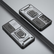 For Samsung Galaxy S25 5G Sliding Camshield TPU + PC Shockproof Phone Case with Holder(Grey)