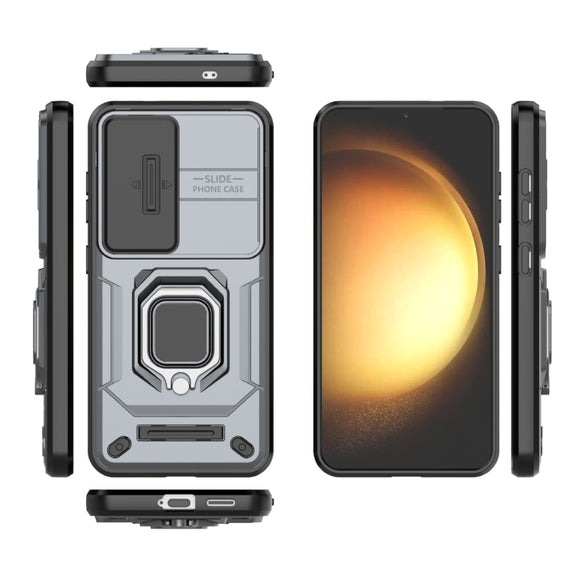 For Samsung Galaxy S25 5G Sliding Camshield TPU + PC Shockproof Phone Case with Holder(Grey)