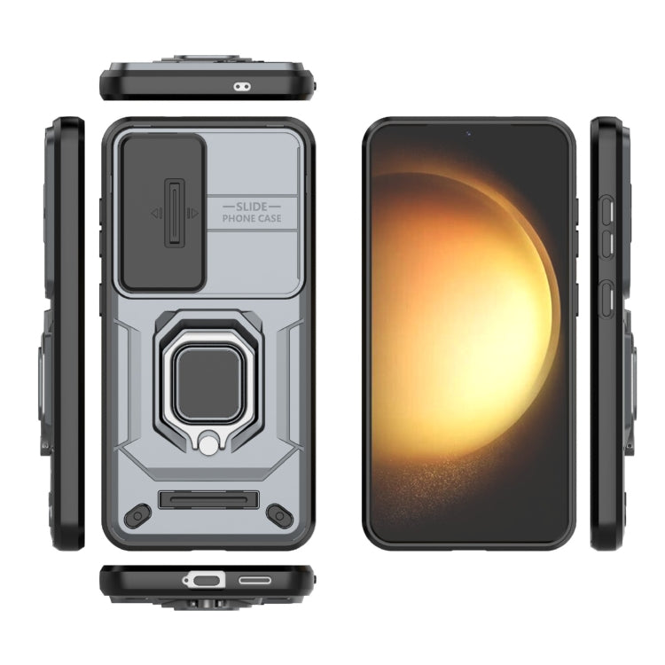For Samsung Galaxy S25 5G Sliding Camshield TPU + PC Shockproof Phone Case with Holder(Grey)