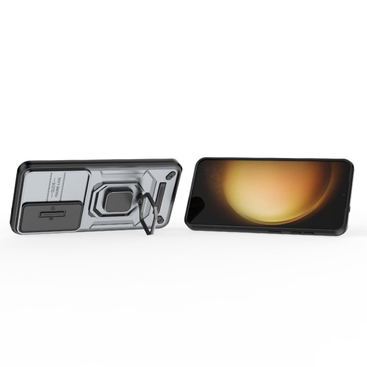 For Samsung Galaxy S25 5G Sliding Camshield TPU + PC Shockproof Phone Case with Holder(Grey)