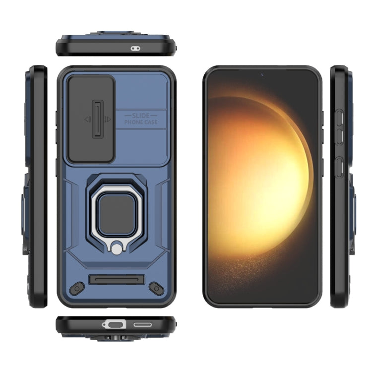 For Samsung Galaxy S25 5G Sliding Camshield TPU + PC Shockproof Phone Case with Holder(Blue)