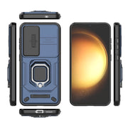 For Samsung Galaxy S25 5G Sliding Camshield TPU + PC Shockproof Phone Case with Holder(Blue)