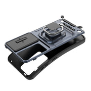 For Samsung Galaxy S25 5G Sliding Camshield TPU + PC Shockproof Phone Case with Holder(Green)