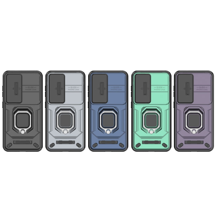 For Samsung Galaxy S25 5G Sliding Camshield TPU + PC Shockproof Phone Case with Holder(Green)