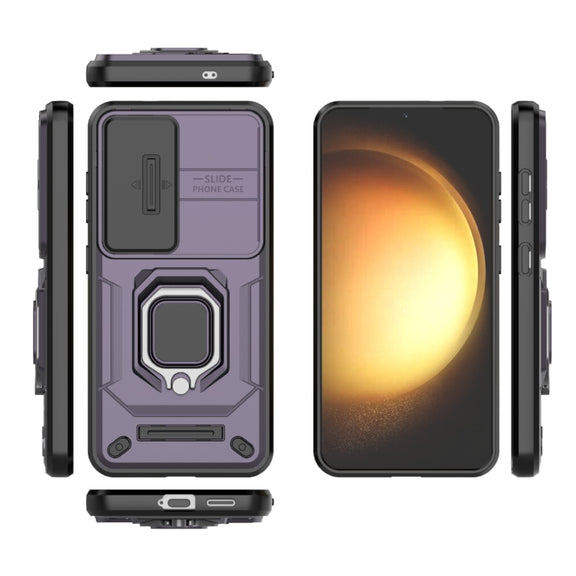 For Samsung Galaxy S25 5G Sliding Camshield TPU + PC Shockproof Phone Case with Holder(Purple)