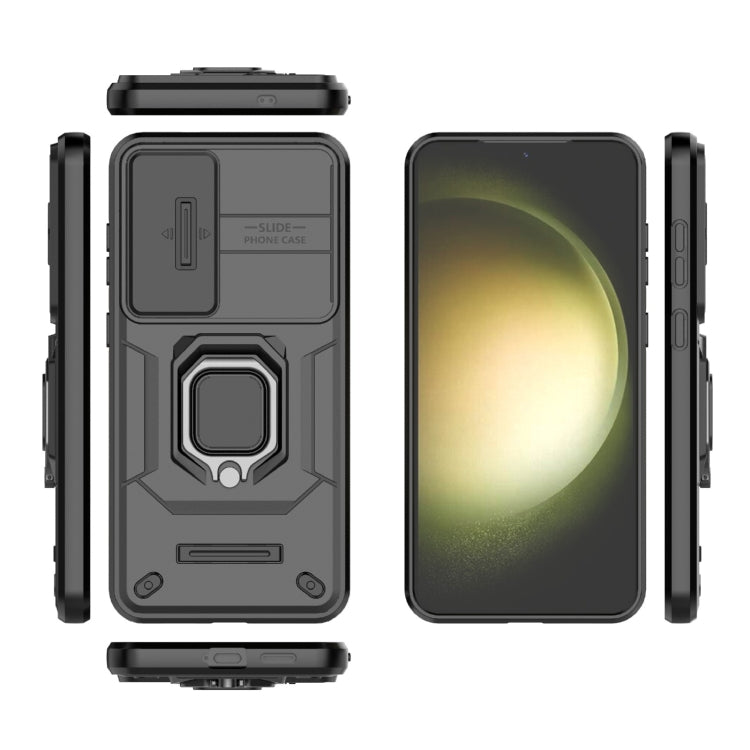 For Samsung Galaxy S25+ 5G Sliding Camshield TPU + PC Shockproof Phone Case with Holder(Black)