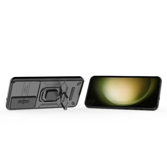 For Samsung Galaxy S25+ 5G Sliding Camshield TPU + PC Shockproof Phone Case with Holder(Black)