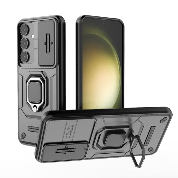 For Samsung Galaxy S25+ 5G Sliding Camshield TPU + PC Shockproof Phone Case with Holder(Black)