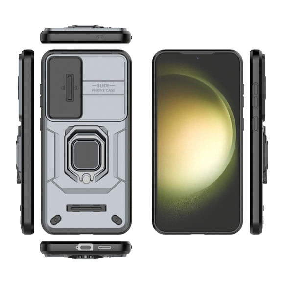 For Samsung Galaxy S25+ 5G Sliding Camshield TPU + PC Shockproof Phone Case with Holder(Grey)