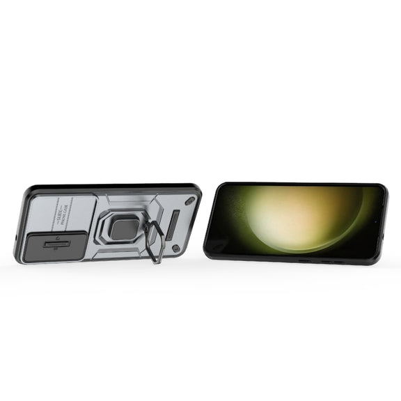 For Samsung Galaxy S25+ 5G Sliding Camshield TPU + PC Shockproof Phone Case with Holder(Grey)