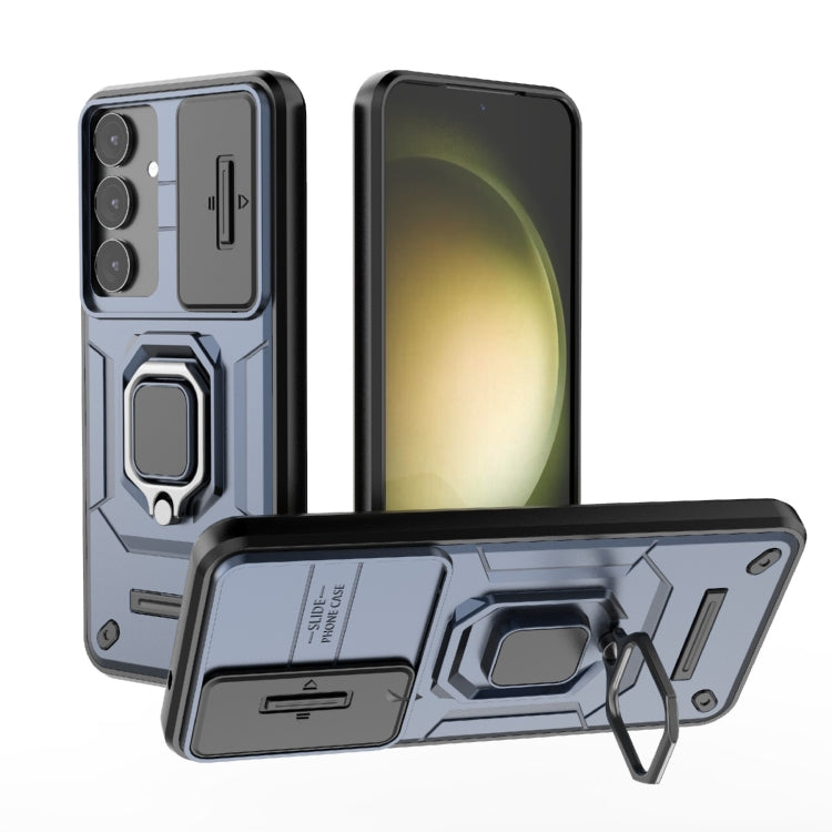 For Samsung Galaxy S25+ 5G Sliding Camshield TPU + PC Shockproof Phone Case with Holder(Blue)