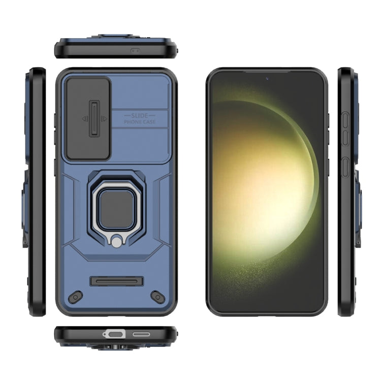 For Samsung Galaxy S25+ 5G Sliding Camshield TPU + PC Shockproof Phone Case with Holder(Blue)