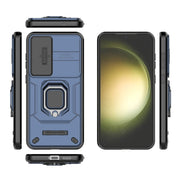 For Samsung Galaxy S25+ 5G Sliding Camshield TPU + PC Shockproof Phone Case with Holder(Blue)