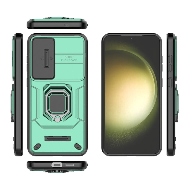 For Samsung Galaxy S25+ 5G Sliding Camshield TPU + PC Shockproof Phone Case with Holder(Green)