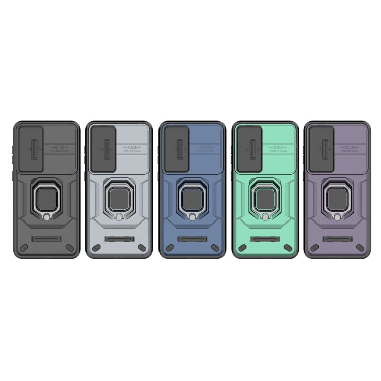 For Samsung Galaxy S25+ 5G Sliding Camshield TPU + PC Shockproof Phone Case with Holder(Green)
