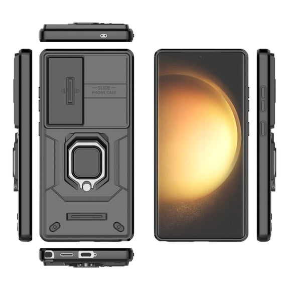 For Samsung Galaxy S25 Ultra 5G Sliding Camshield TPU + PC Shockproof Phone Case with Holder(Black)