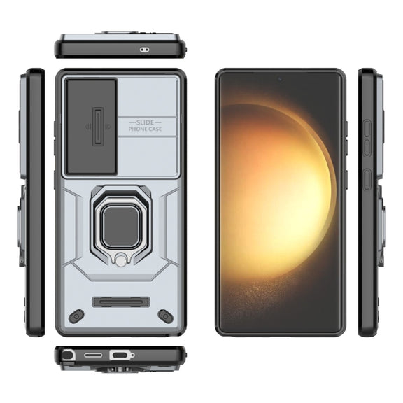 For Samsung Galaxy S25 Ultra 5G Sliding Camshield TPU + PC Shockproof Phone Case with Holder(Grey)