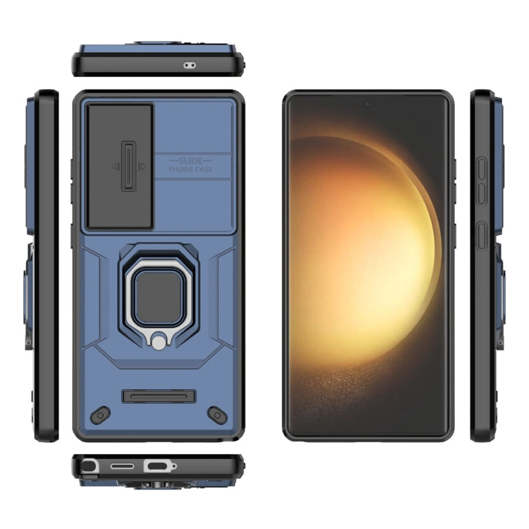 For Samsung Galaxy S25 Ultra 5G Sliding Camshield TPU + PC Shockproof Phone Case with Holder(Blue)