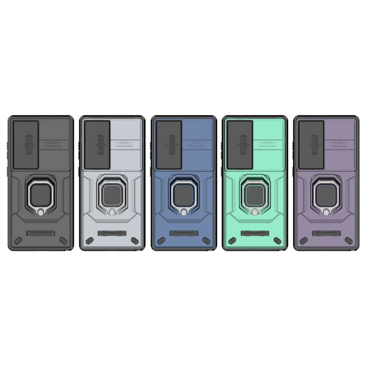 For Samsung Galaxy S25 Ultra 5G Sliding Camshield TPU + PC Shockproof Phone Case with Holder(Green)