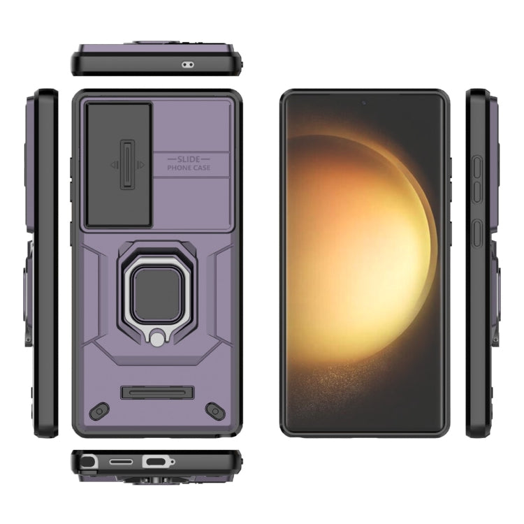 For Samsung Galaxy S25 Ultra 5G Sliding Camshield TPU + PC Shockproof Phone Case with Holder(Purple)