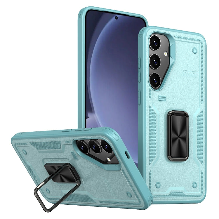 For Samsung Galaxy S25+ 5G Ring Holder PC Hybrid TPU Phone Case(Blue)