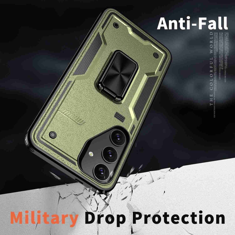 For Samsung Galaxy S25+ 5G Ring Holder PC Hybrid TPU Phone Case(Olive Green)