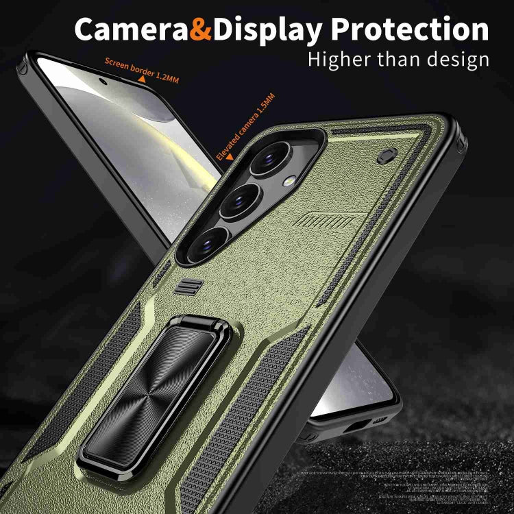 For Samsung Galaxy S25+ 5G Ring Holder PC Hybrid TPU Phone Case(Olive Green)