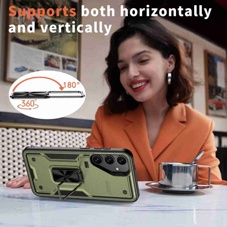 For Samsung Galaxy S25+ 5G Ring Holder PC Hybrid TPU Phone Case(Olive Green)