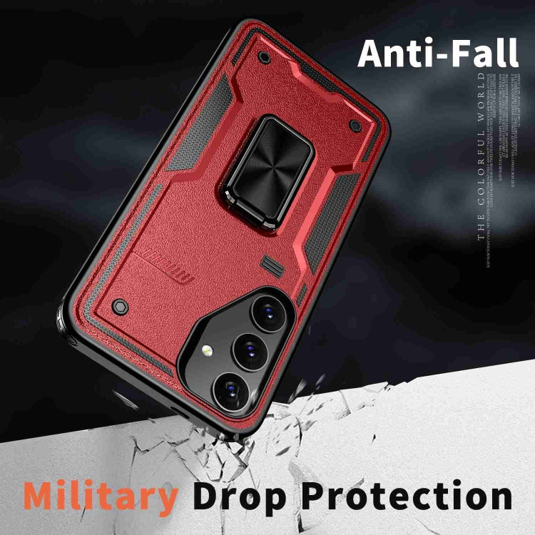 For Samsung Galaxy S25+ 5G Ring Holder PC Hybrid TPU Phone Case(Red)