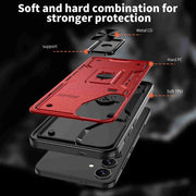 For Samsung Galaxy S25+ 5G Ring Holder PC Hybrid TPU Phone Case(Red)