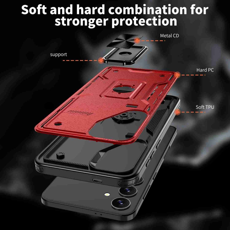 For Samsung Galaxy S25+ 5G Ring Holder PC Hybrid TPU Phone Case(Red)