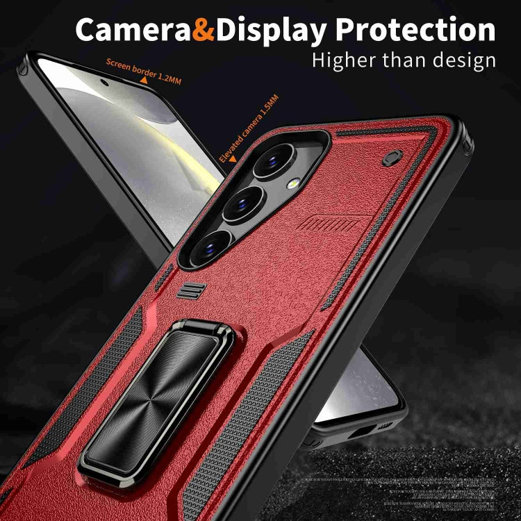 For Samsung Galaxy S25+ 5G Ring Holder PC Hybrid TPU Phone Case(Red)