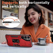 For Samsung Galaxy S25+ 5G Ring Holder PC Hybrid TPU Phone Case(Red)
