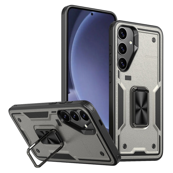 For Samsung Galaxy S25+ 5G Ring Holder PC Hybrid TPU Phone Case(Titanium Grey)