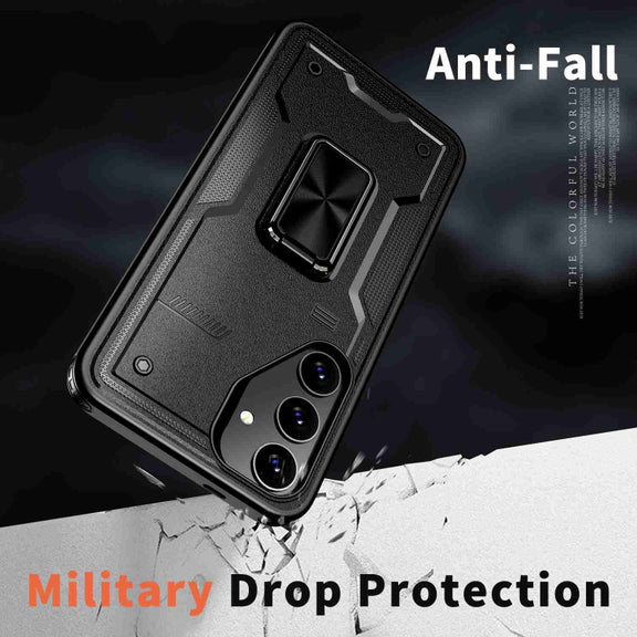 For Samsung Galaxy S25+ 5G Ring Holder PC Hybrid TPU Phone Case(Black)