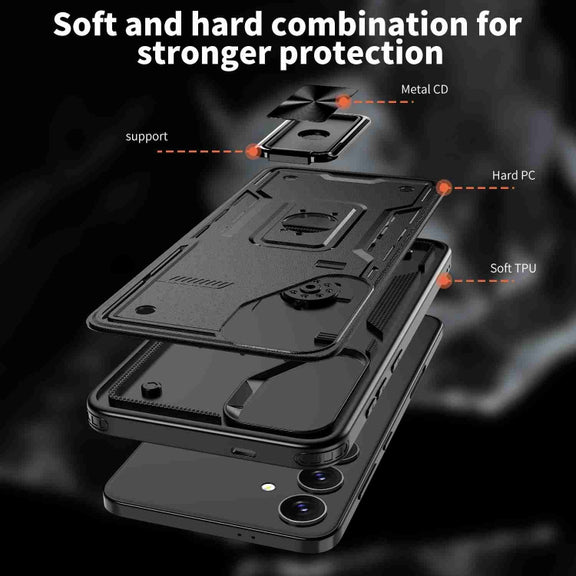 For Samsung Galaxy S25+ 5G Ring Holder PC Hybrid TPU Phone Case(Black)