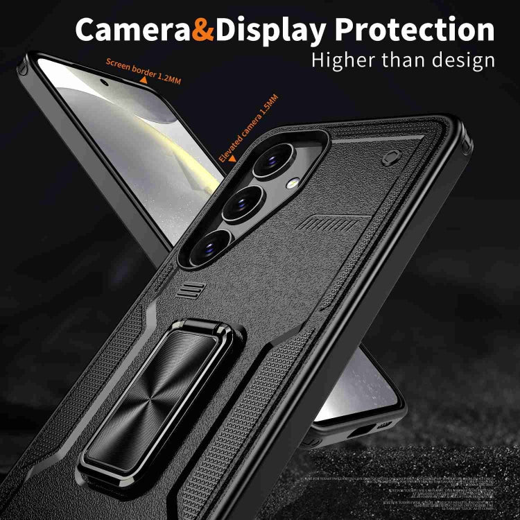 For Samsung Galaxy S25+ 5G Ring Holder PC Hybrid TPU Phone Case(Black)