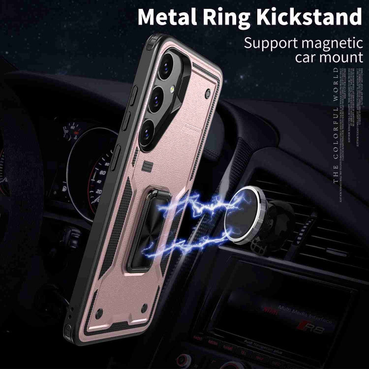 For Samsung Galaxy S25+ 5G Ring Holder PC Hybrid TPU Phone Case(Rose Gold)