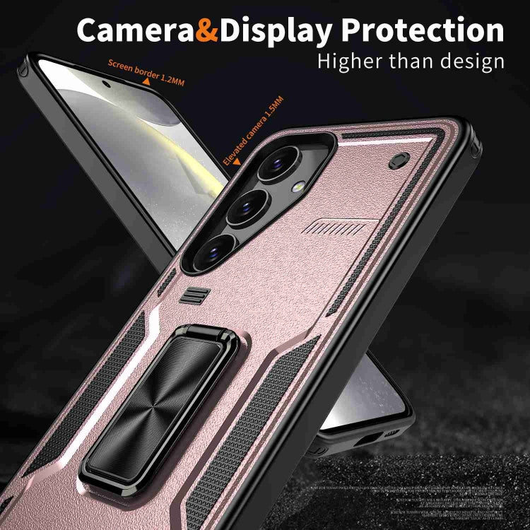 For Samsung Galaxy S25+ 5G Ring Holder PC Hybrid TPU Phone Case(Rose Gold)