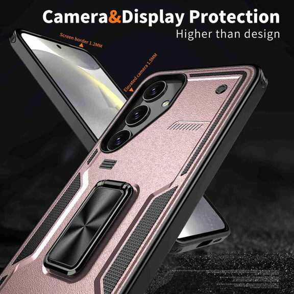 For Samsung Galaxy S25+ 5G Ring Holder PC Hybrid TPU Phone Case(Rose Gold)