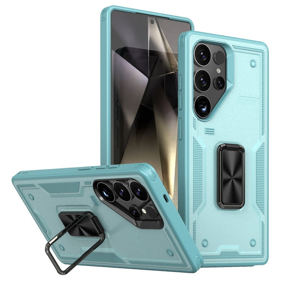 For Samsung Galaxy S25 Ultra 5G Ring Holder PC Hybrid TPU Phone Case(Blue)